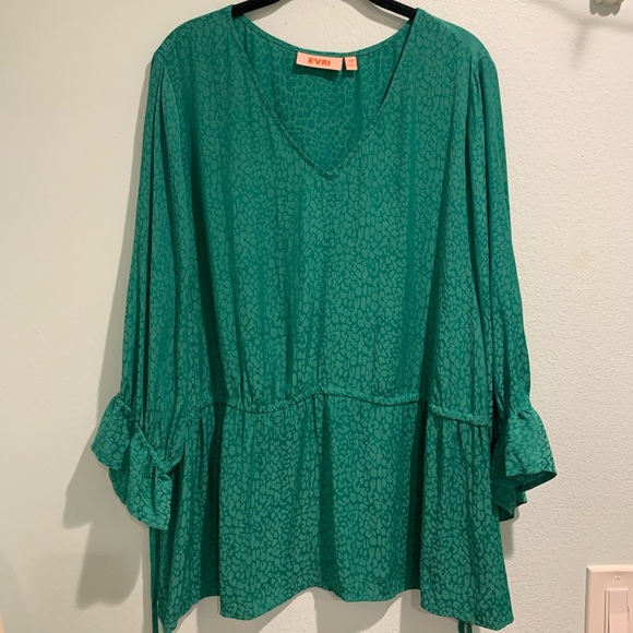 EVRI Tops - Green Leopard Print Blouse